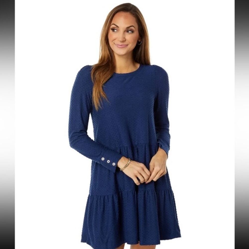 Lilly Pulitzer | Navy Preppy Polka Dot Long Sleeve Tiered Arlette Swing Dress XL